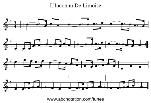 L'Inconnu De Limoise - staff notation