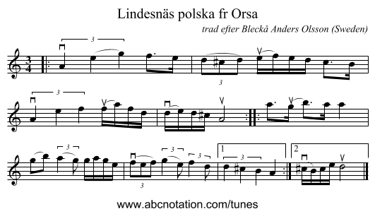Lindesn&auml;s polska fr Orsa - staff notation