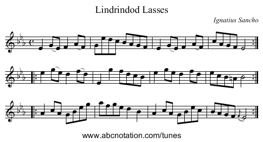 Lindrindod Lasses - staff notation