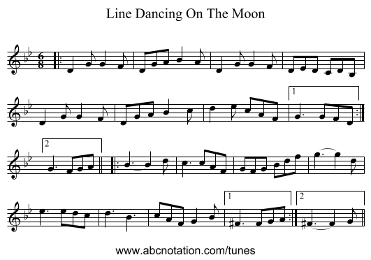 Line Dancing On The Moon - staff notation