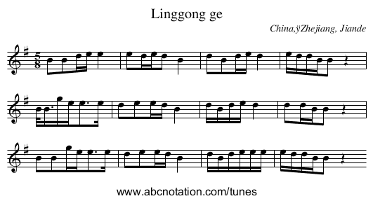 Linggong ge - staff notation