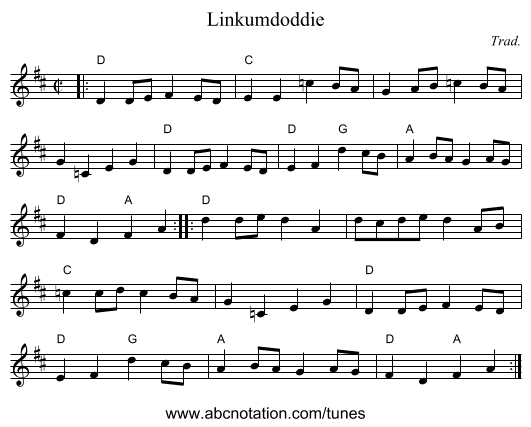 Linkumdoddie - staff notation