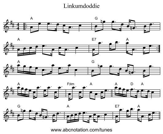 Linkumdoddie - staff notation