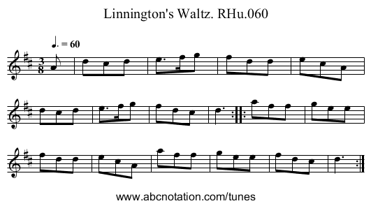 Linnington's Waltz. RHu.060 - staff notation