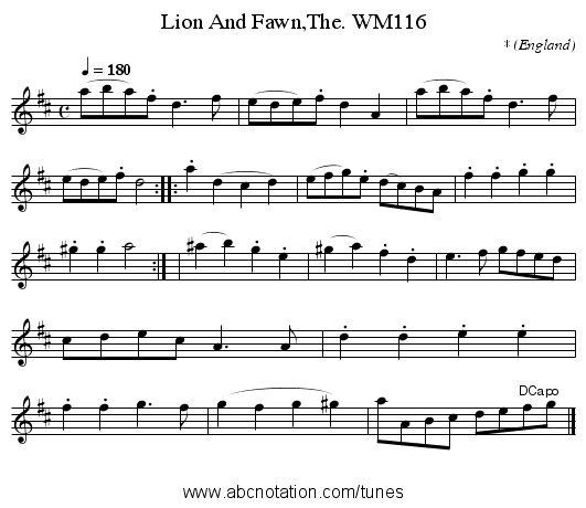 Lion And Fawn,The. WM116 - staff notation