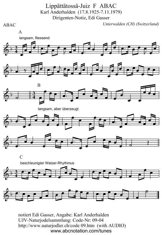 Lippättätossä-Juiz  F  ABAC - staff notation