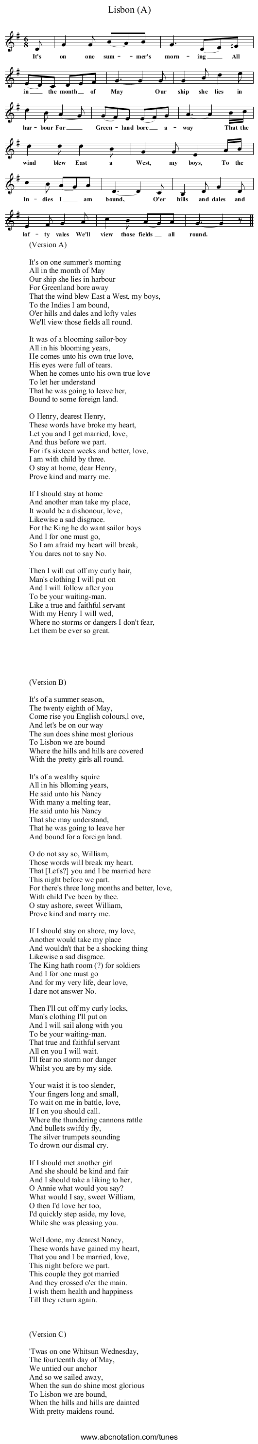 Lisbon (A) - staff notation