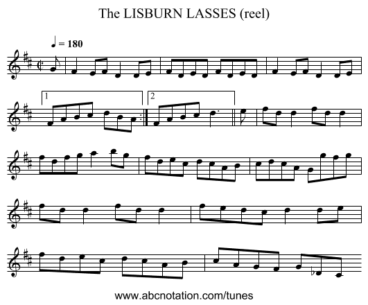 LISBURN LASSES (reel), The - staff notation