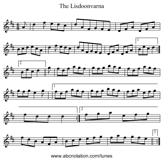 Lisdoonvarna, The - staff notation