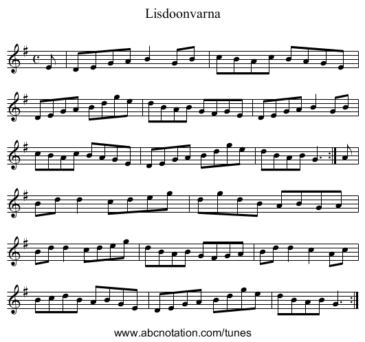 Lisdoonvarna - staff notation