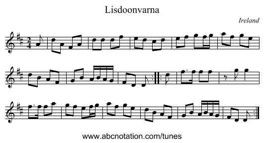 Lisdoonvarna - staff notation