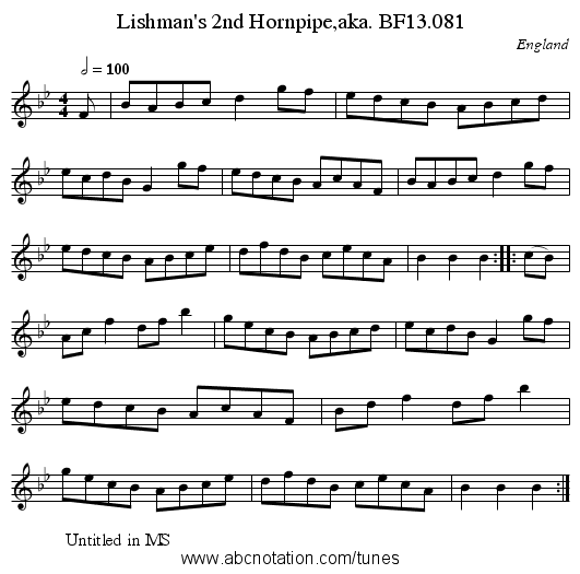 Lishman's 2nd Hornpipe,aka. BF13.081 - staff notation