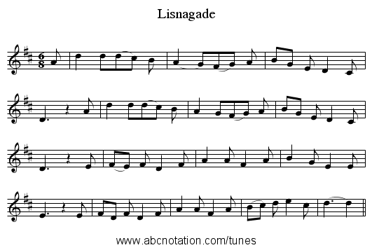 Lisnagade - staff notation