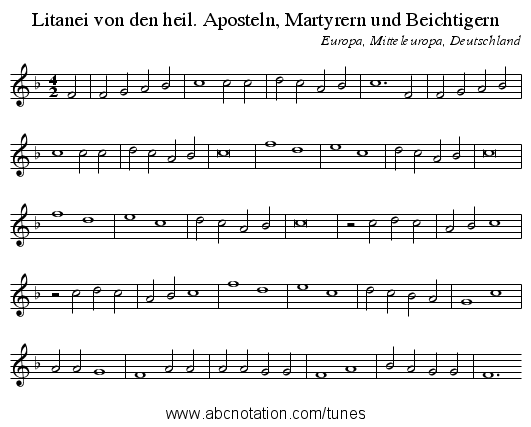 Litanei von den heil. Aposteln, Martyrern und Beichtigern - staff notation