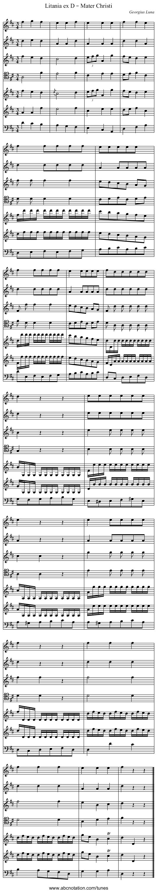 Litania ex D – Mater Christi - staff notation