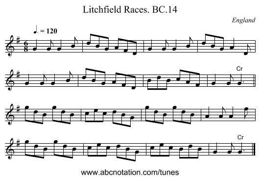 Litchfield Races. BC.14 - staff notation