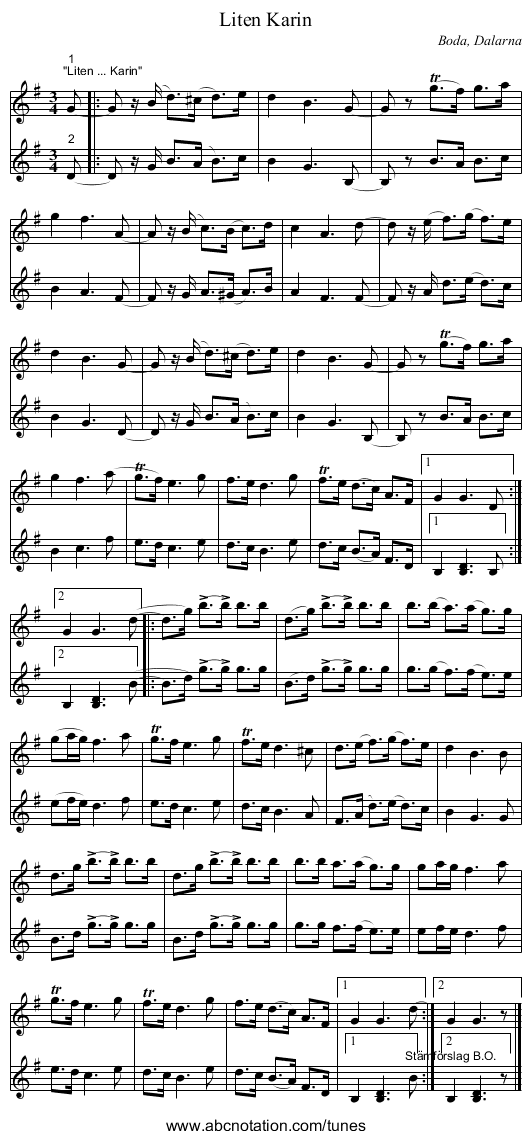 Liten Karin - staff notation
