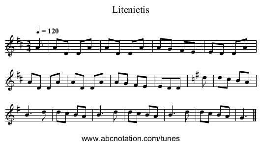 Litenietis - staff notation