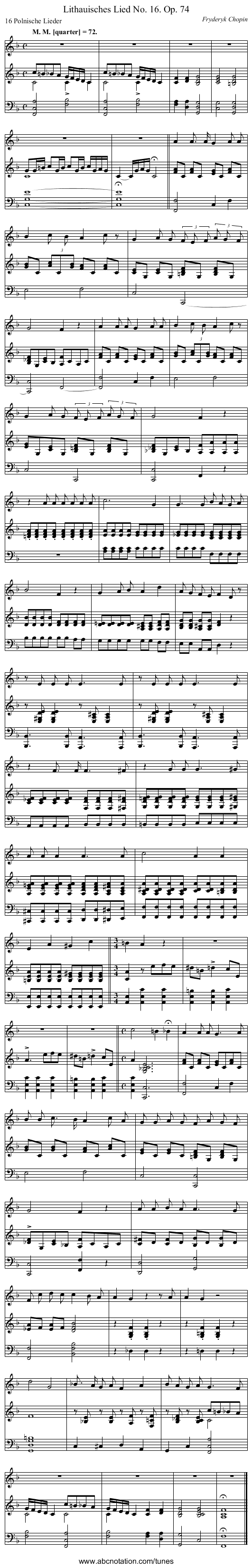 Lithauisches Lied No. 16. Op. 74 - staff notation