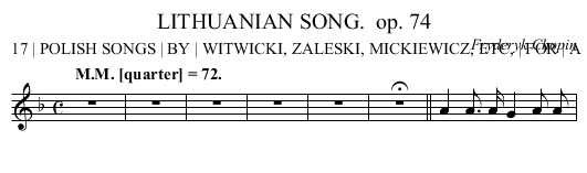 LITHUANIAN SONG.	 op. 74 - staff notation