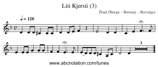 Liti Kjersti (3) - staff notation