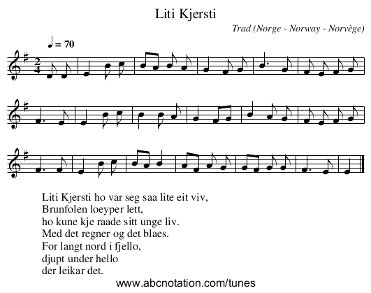 Liti Kjersti - staff notation