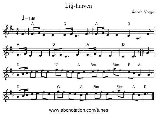 Litj-hurven - staff notation