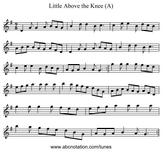 Little Above the Knee (A) - staff notation