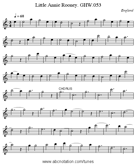 Little Annie Rooney. GHW.053 - staff notation