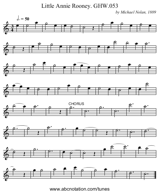 Little Annie Rooney. GHW.053 - staff notation