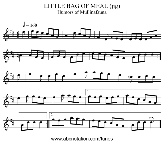 LITTLE BAG OF MEAL (jig) - staff notation