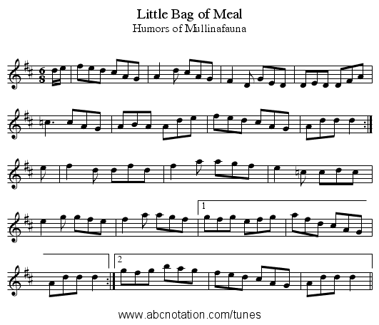 Little Bag of Meal - staff notation