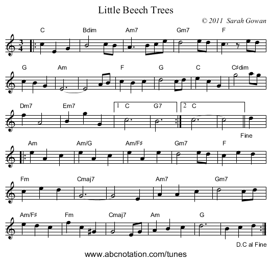 Little Beech Trees - staff notation