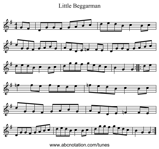 Little Beggarman - staff notation