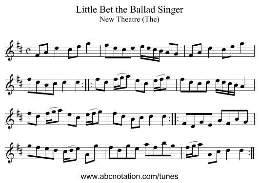 Little Bet the Ballad Singer - staff notation