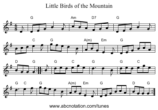 Little Birds of the Mountain - staff notation