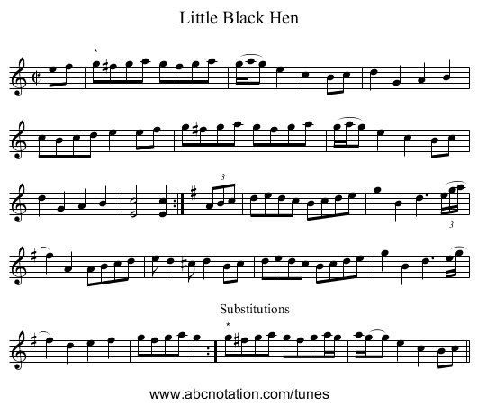 Little Black Hen - staff notation