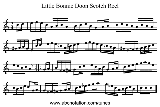 Little Bonnie Doon Scotch Reel - staff notation