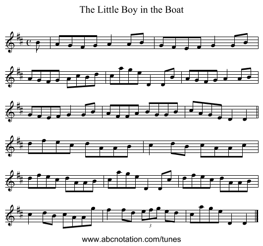 Little Boy in the Boat, The - staff notation
