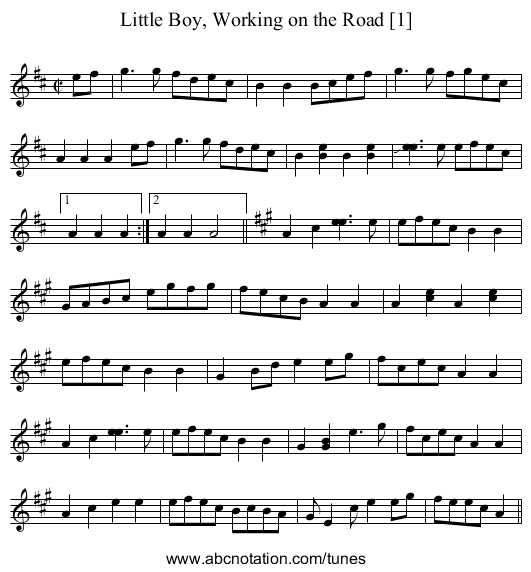 Little Boy, Working on the Road [1] - staff notation