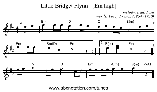 Little Bridget Flynn   [Em high] - staff notation