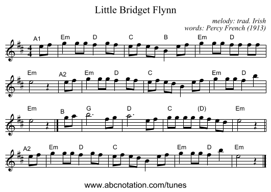Little Bridget Flynn - staff notation