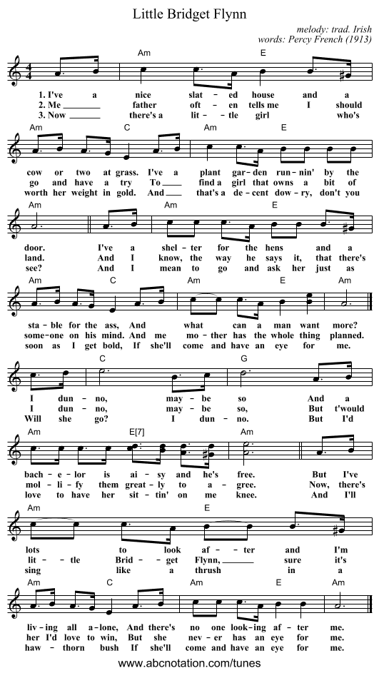 Little Bridget Flynn - staff notation