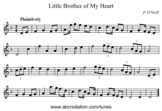 Little Brother of My Heart - staff notation