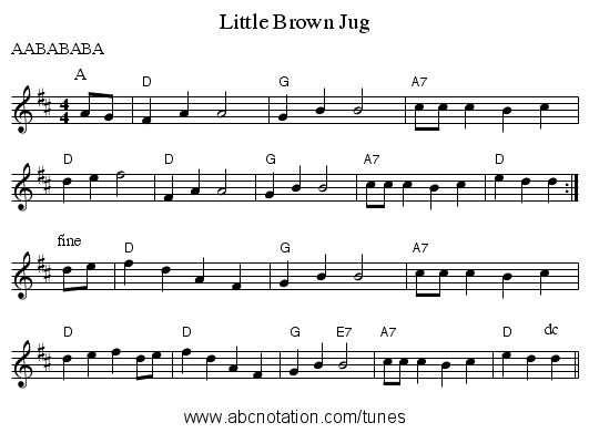 Little Brown Jug - staff notation