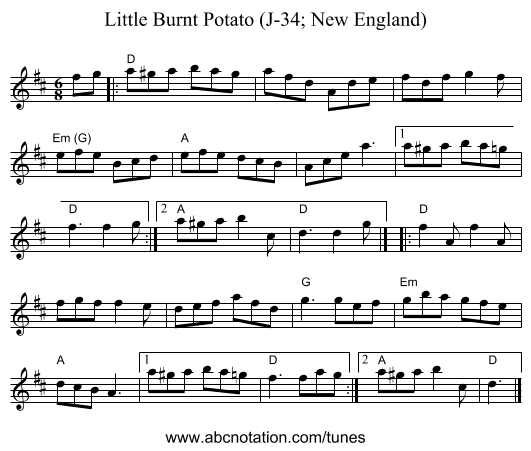 Little Burnt Potato (J-34; New England) - staff notation