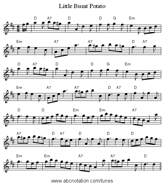 Little Burnt Potato - staff notation
