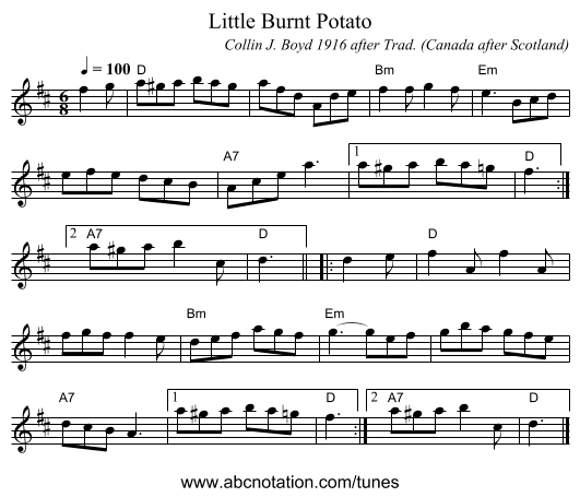 Little Burnt Potato - staff notation