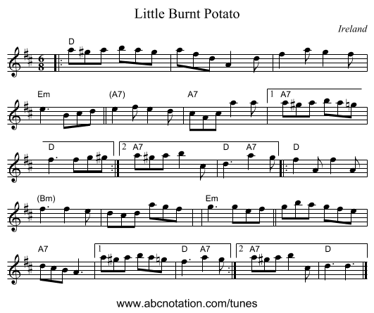 Little Burnt Potato - staff notation
