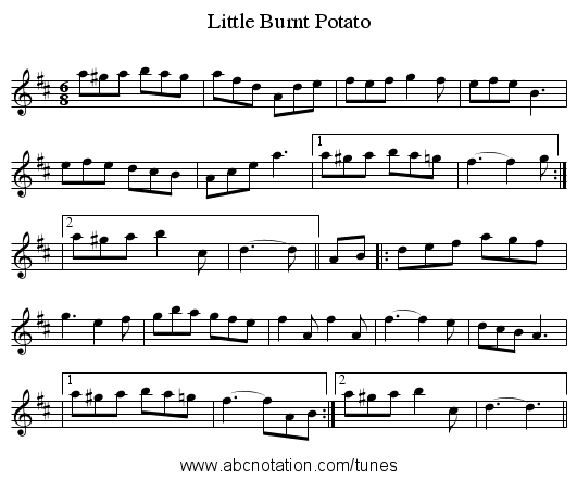 Little Burnt Potato - staff notation